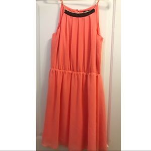 Salmon Spaghetti-strap sheer lined dress